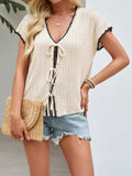 Women's Tie-Front Openwork Knit Cardigan – 4 Colours, S–XL - ShopNQlik