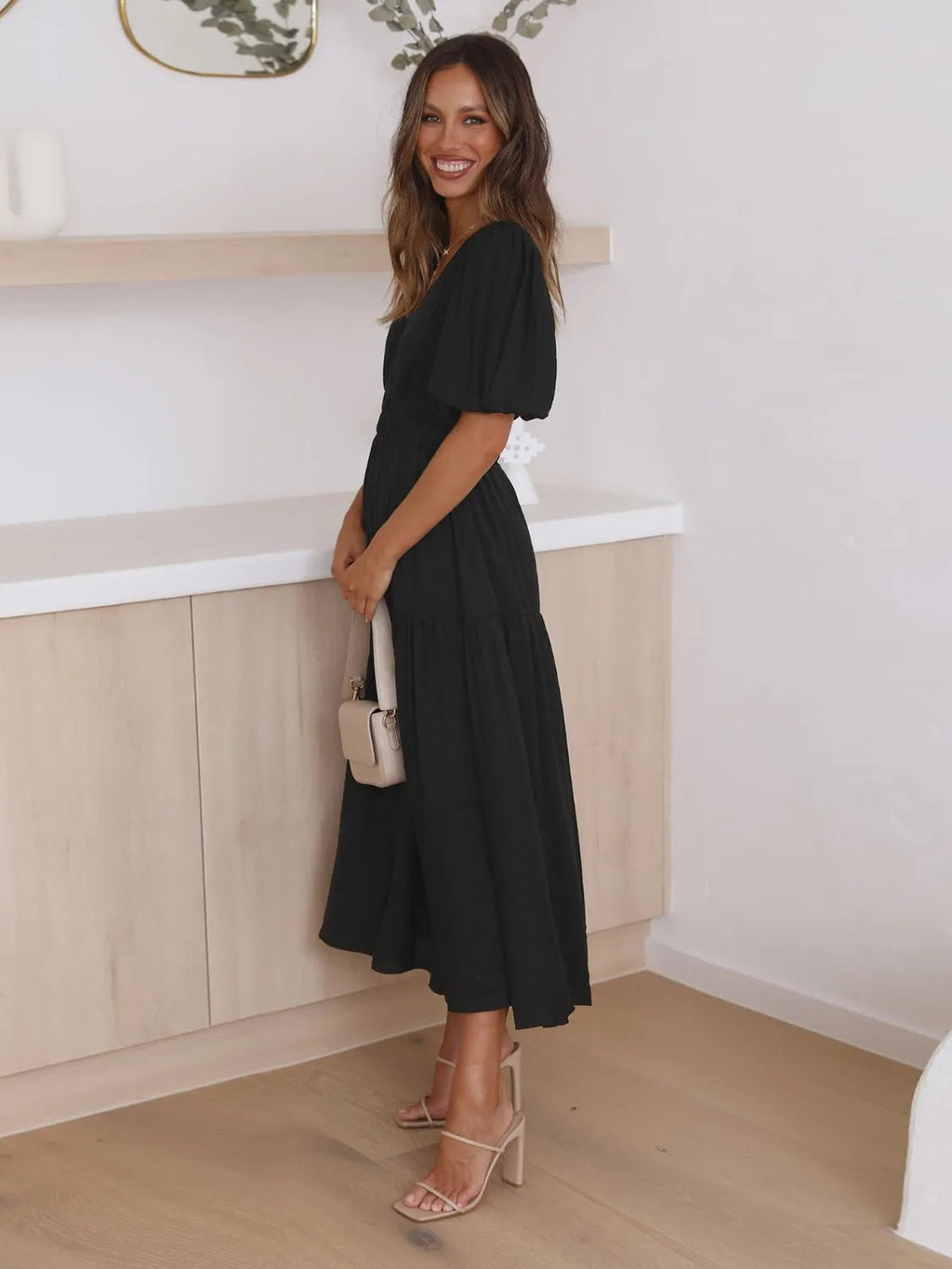 Women's Tiered Surplice Half Sleeve Midi Dress – 3 Colours, S–XL - ShopNQlik