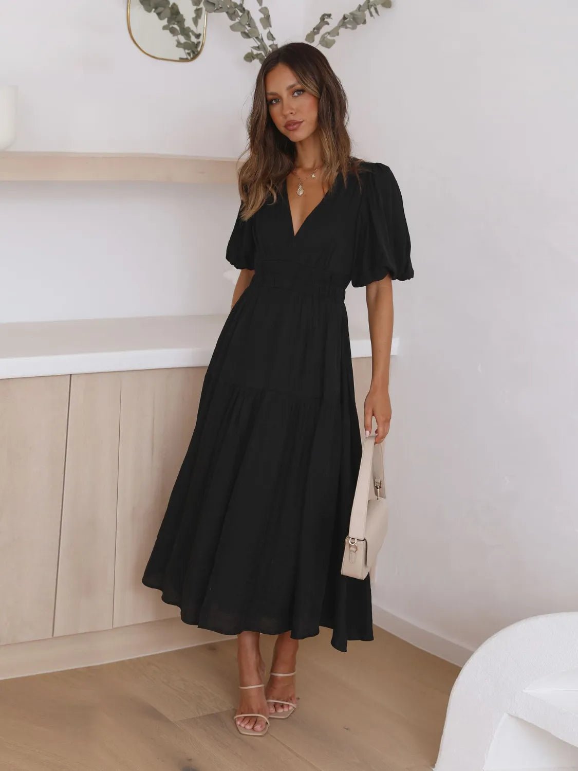 Women's Tiered Surplice Half Sleeve Midi Dress – 3 Colours, S–XL - ShopNQlik