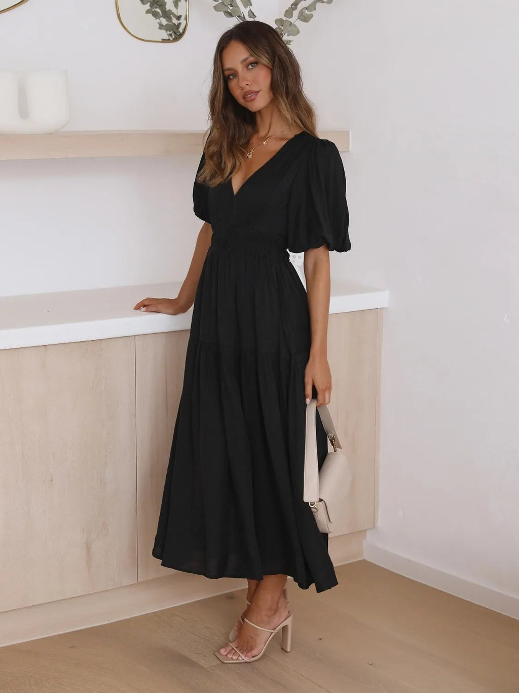 Women's Tiered Surplice Half Sleeve Midi Dress – 3 Colours, S–XL - ShopNQlik