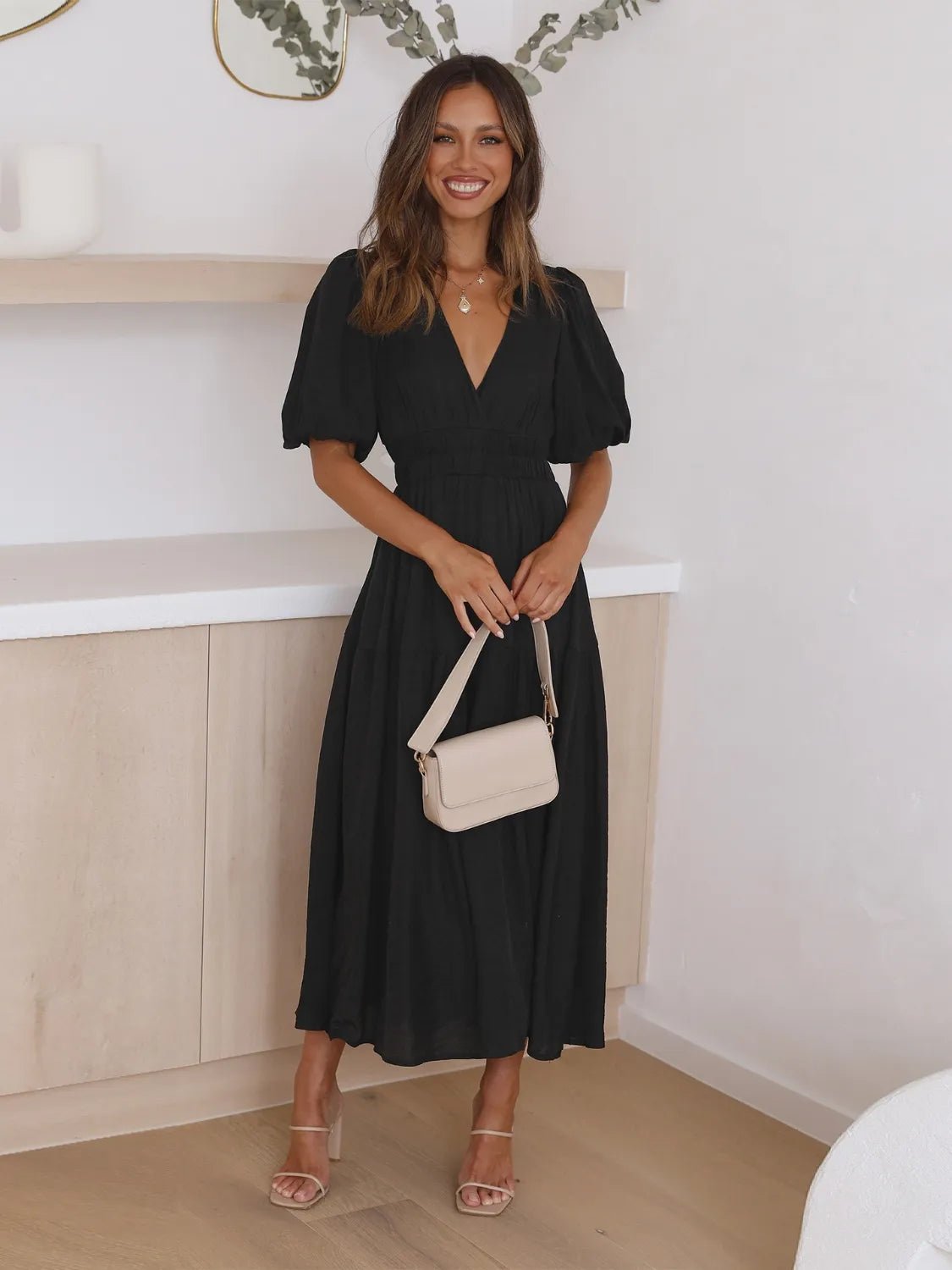 Women's Tiered Surplice Half Sleeve Midi Dress – 3 Colours, S–XL - ShopNQlik