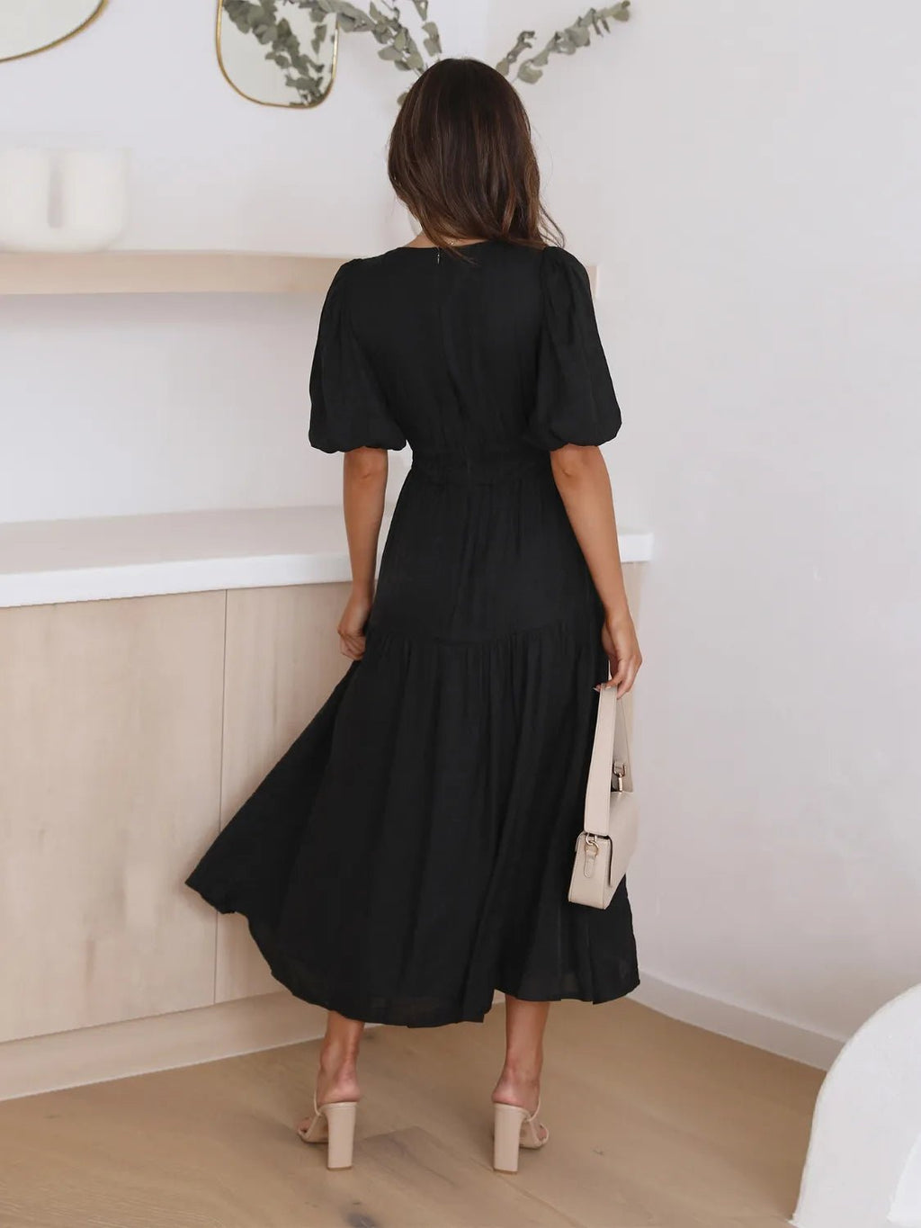 Women's Tiered Surplice Half Sleeve Midi Dress – 3 Colours, S–XL - ShopNQlik