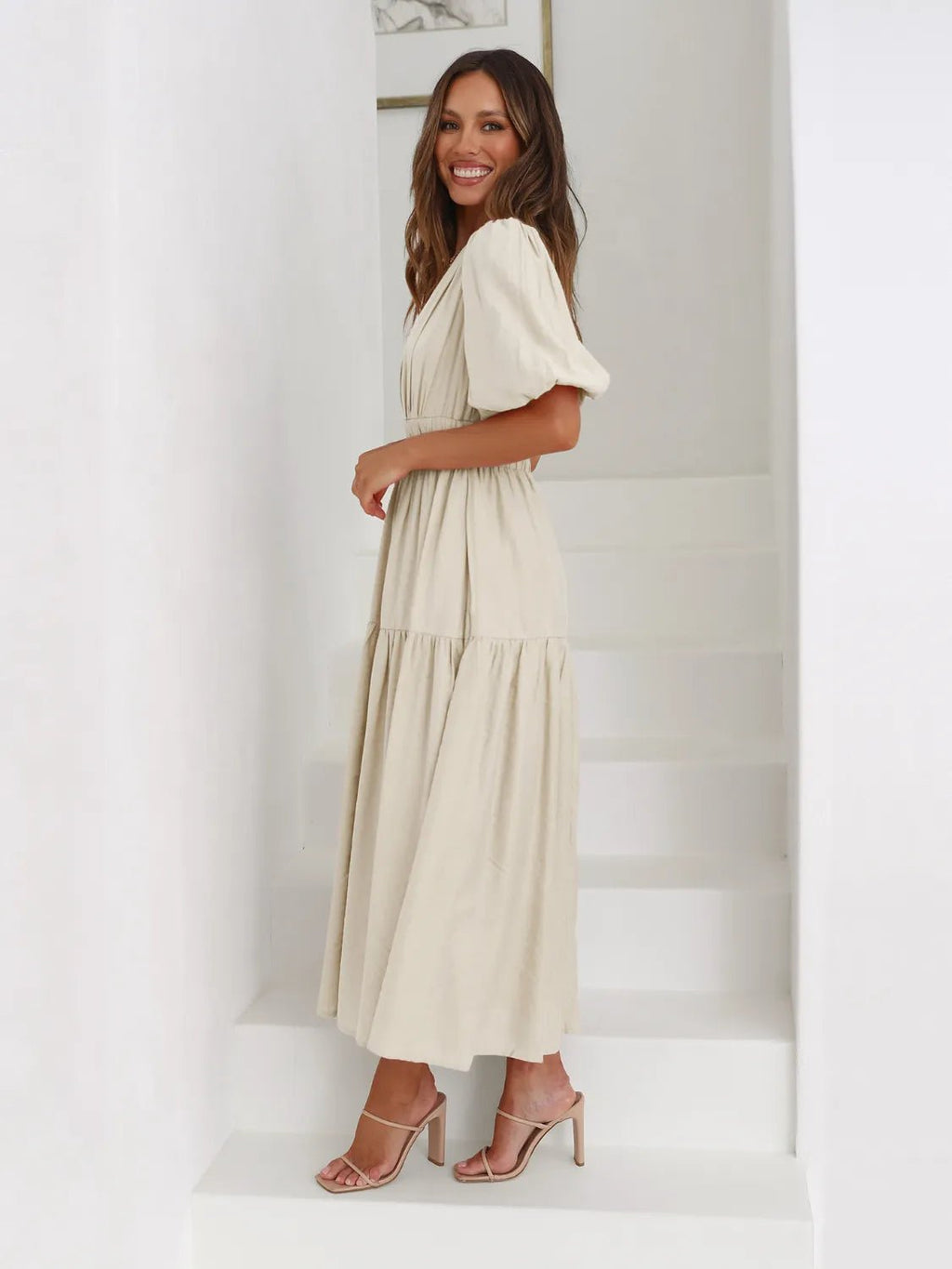 Women's Tiered Surplice Half Sleeve Midi Dress – 3 Colours, S–XL - ShopNQlik
