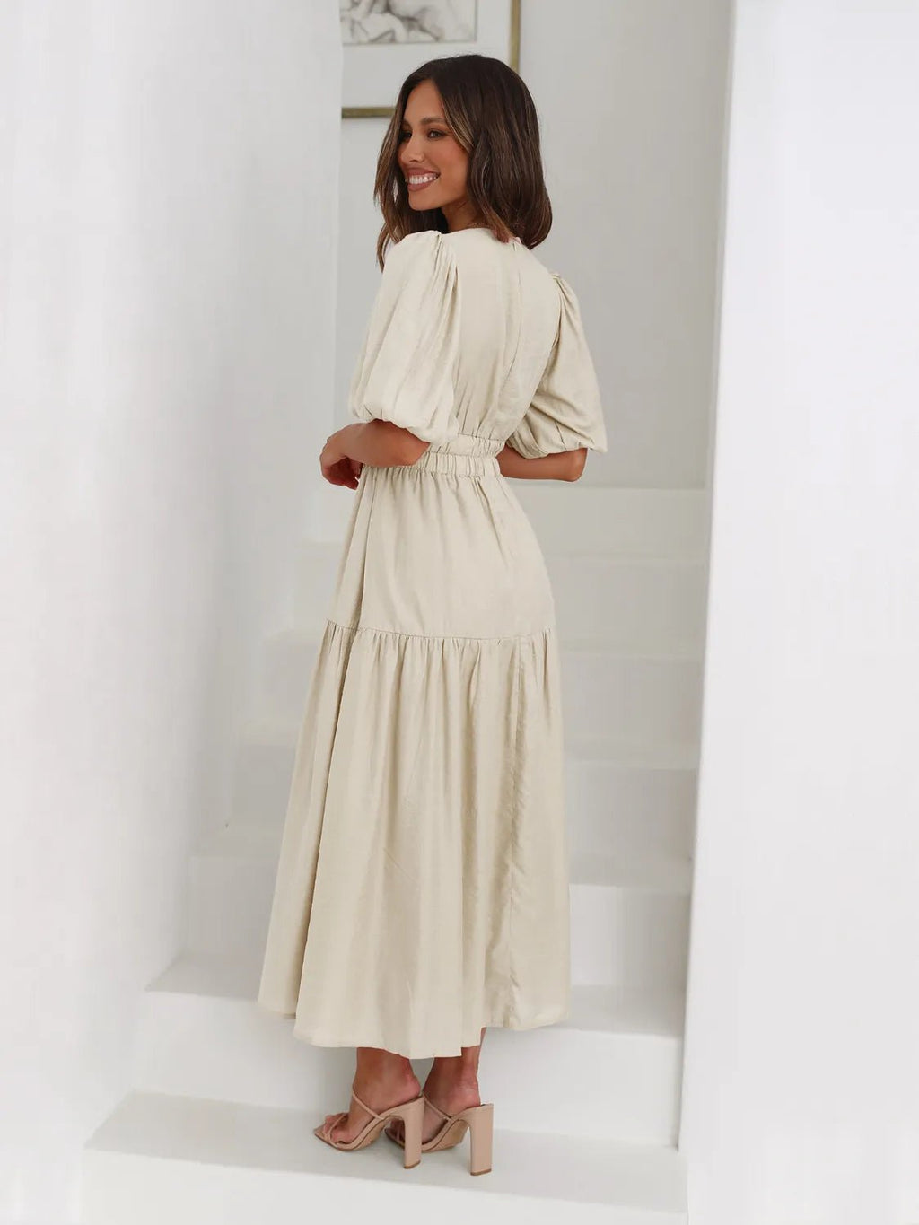 Women's Tiered Surplice Half Sleeve Midi Dress – 3 Colours, S–XL - ShopNQlik