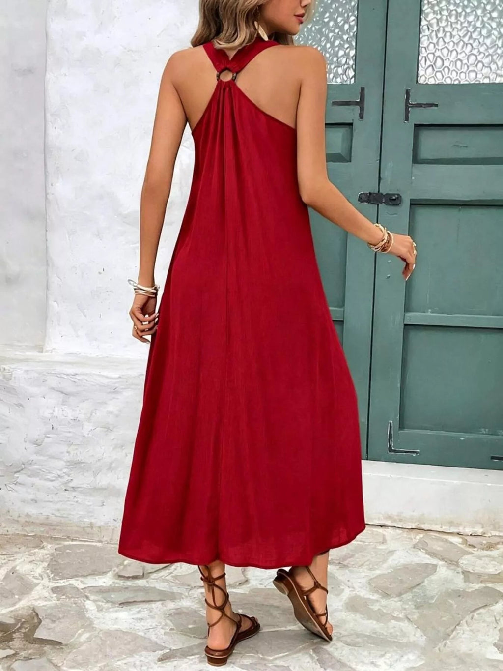 Women's V-Neck Sleeveless Midi Dress – Burgundy, XS–L - ShopNQlik