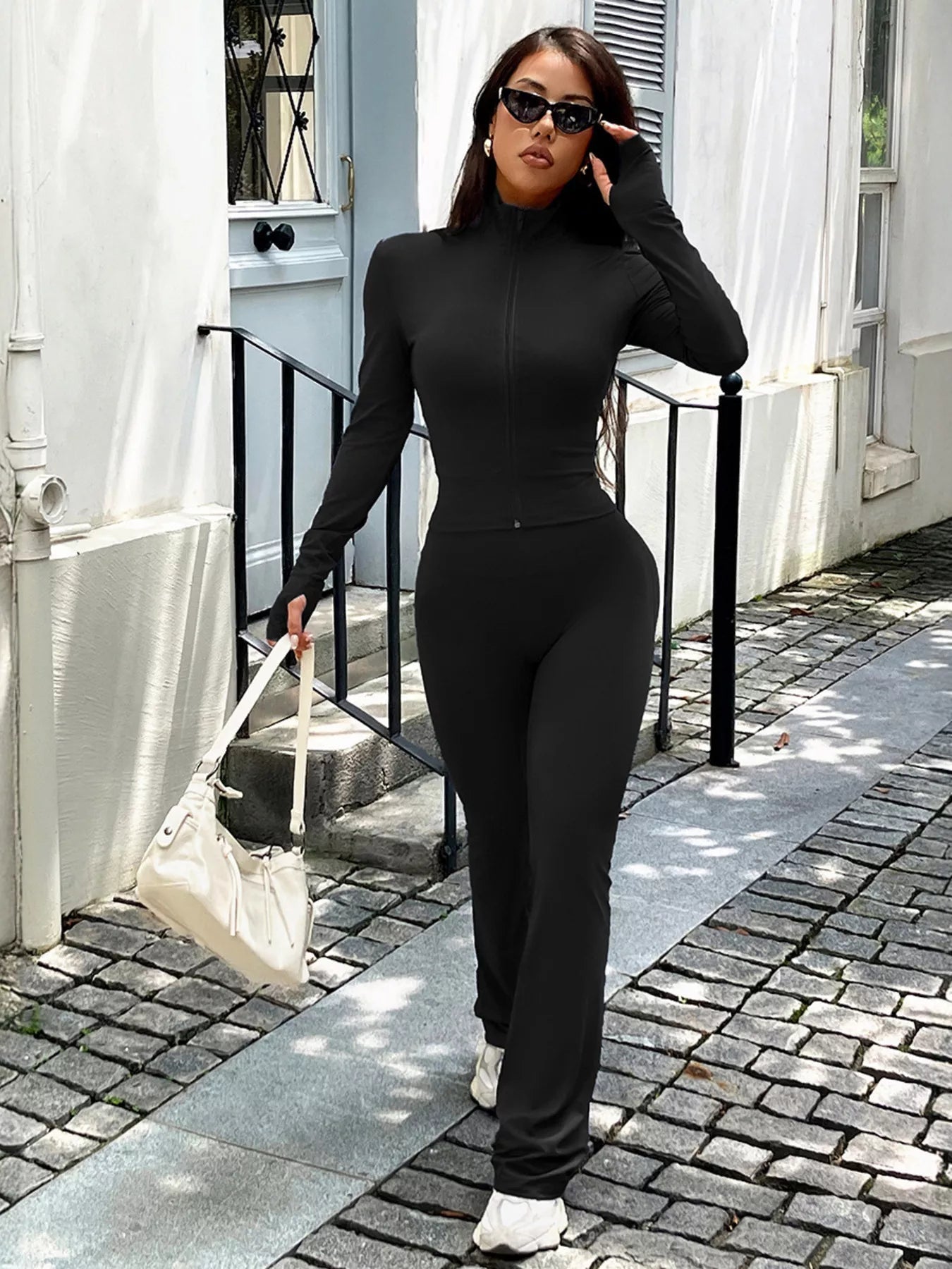 Women's Zip-Up Long Sleeve Outerwear & Pants Active Set – 2 Colours, S–L - ShopNQlik